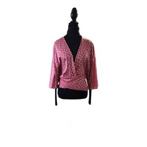 Chic Pink Polka Dot Wrap Blouse